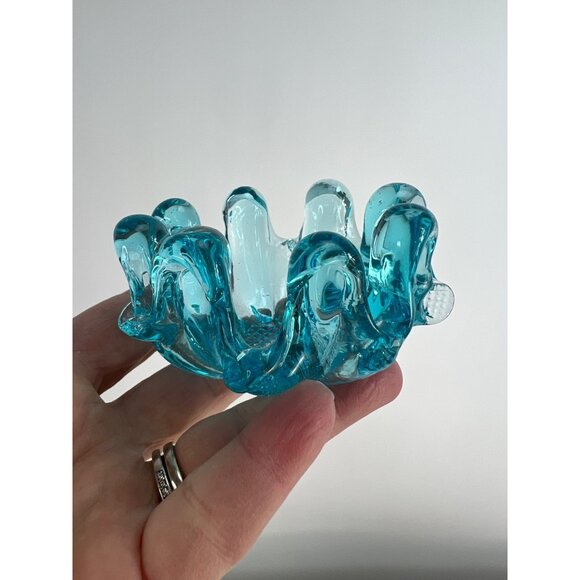 Swung Glass Bowl Aqua Blue Nesting Hand Blown Graduated 8 Finger - Picture 2 of 7
